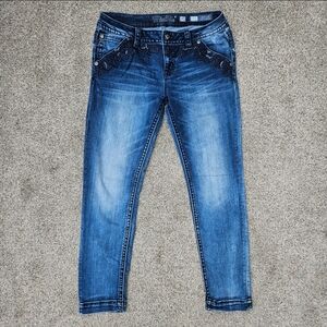 Miss Me Jeans Signature Cuffed Skinny Medium Wash Low Rise Embroidered Size 30